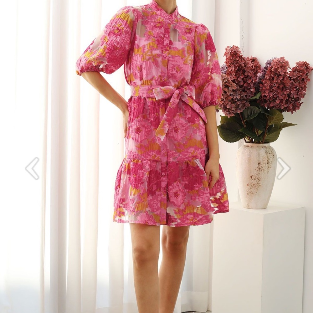Chicwish Pink & Yellow Floral Tie-Waist Dress - Picture 3 of 8
